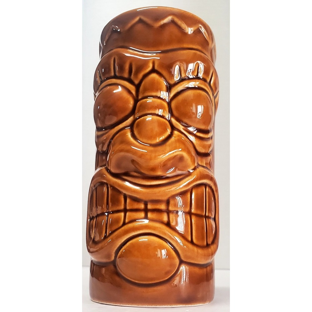 ACOPA Tiki Barware Mug Face 3D Relief Polynesian Style Drink Holder Brown Glaze